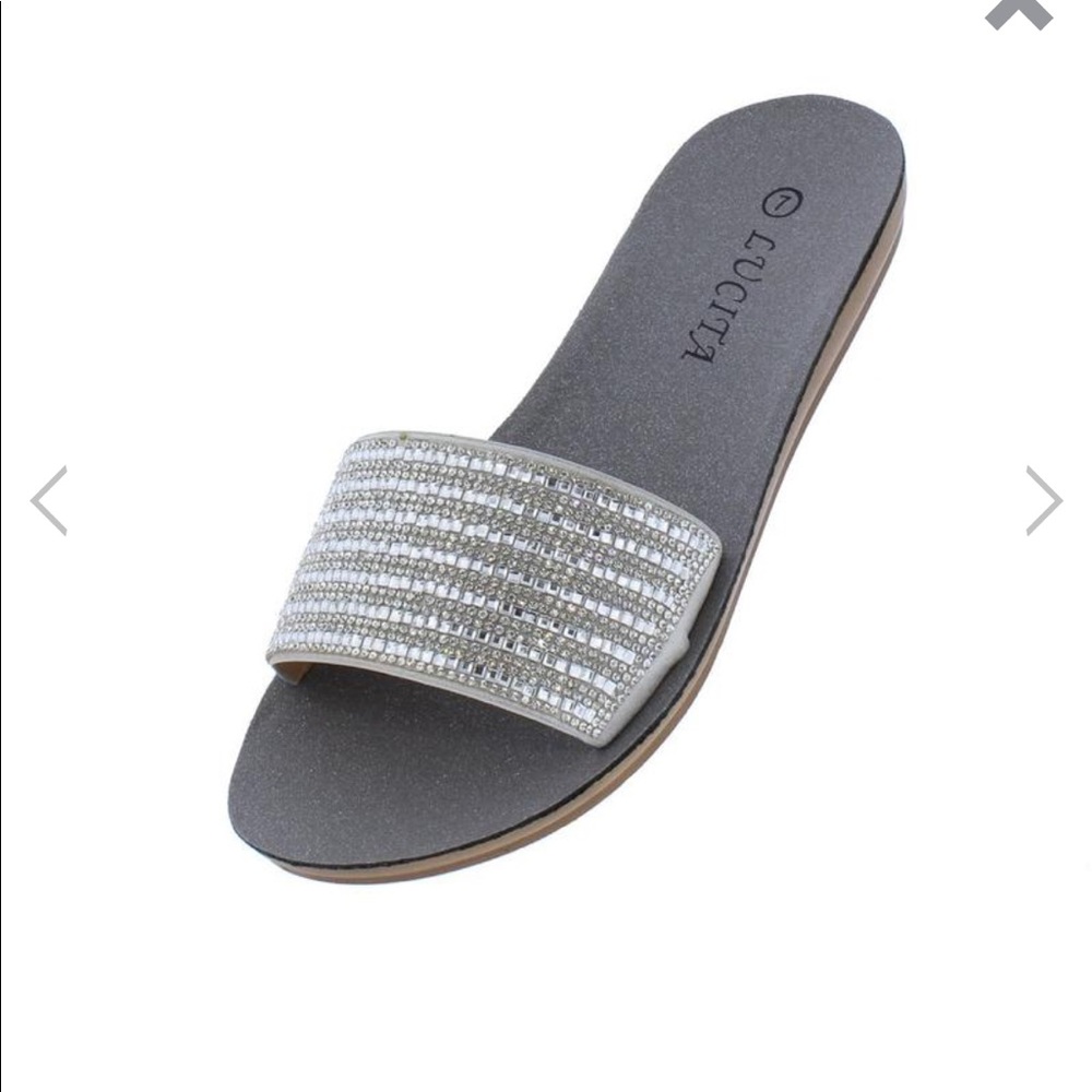Silver Sparkle Open Toe Slide Mule Sandal